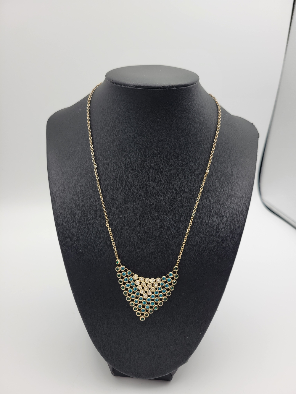 Vintage SAQ Avon Crystal Rhinestone Mesh Bezel Set Bib Necklace Multicolor